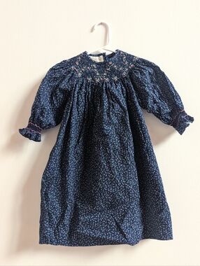 Strasburg Dress Baby Girls 12m Navy Floral Ditsy Smocked Boutique Bishop
